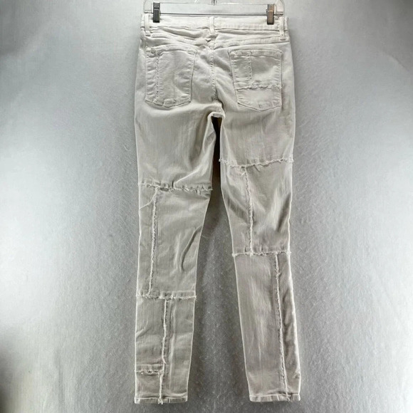 FRAME Jeans Womens Sz 32 Le Skinny De Jeanne Patchwork Distressed Denim White - Picture 2 of 12